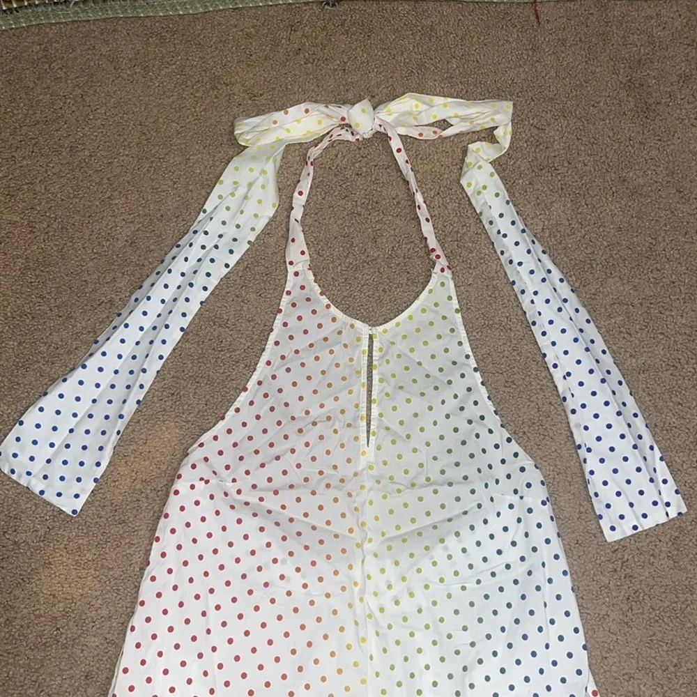 Rosie Assoulin Polka Dot Flocked Cotton Blend Poplin Halter Dress Rainbow 6 White - Image 3