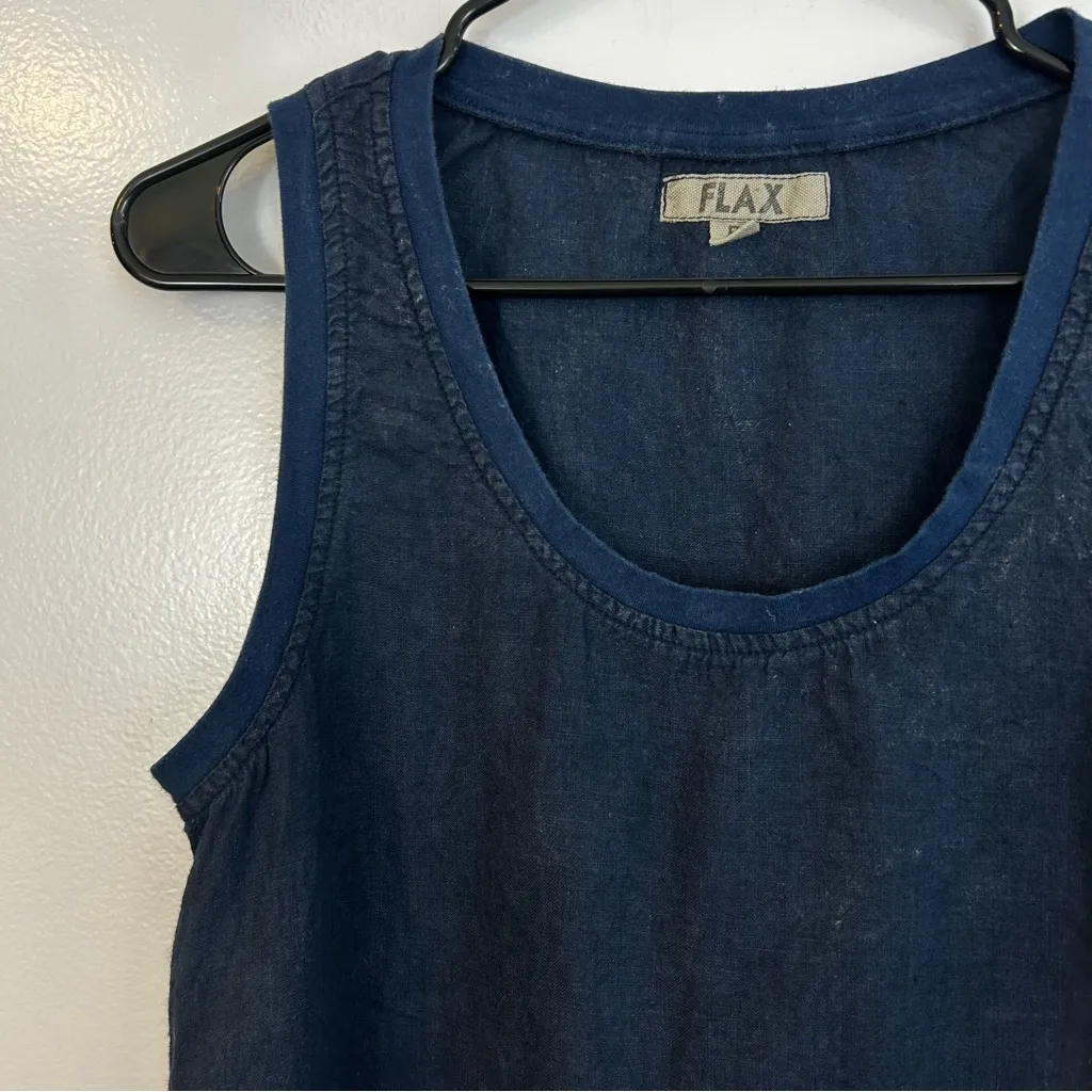 FLAX 100% Linen Sleeveless Fit & Flare Asymetrical Midi Dress Size P/XS 4/6 - Image 4