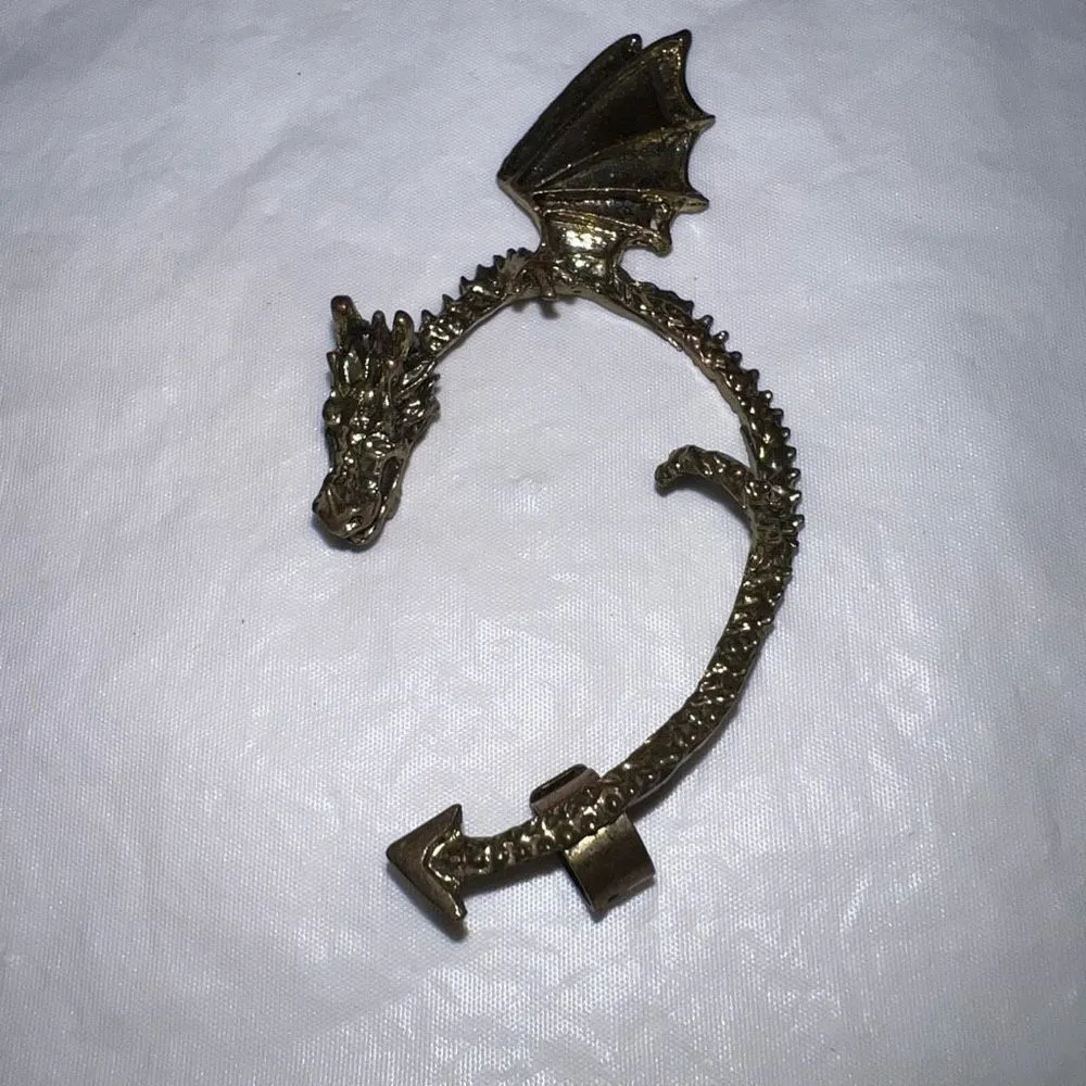 Burnished Gold Tone Dragon Ear Hugger Earring - Image 5