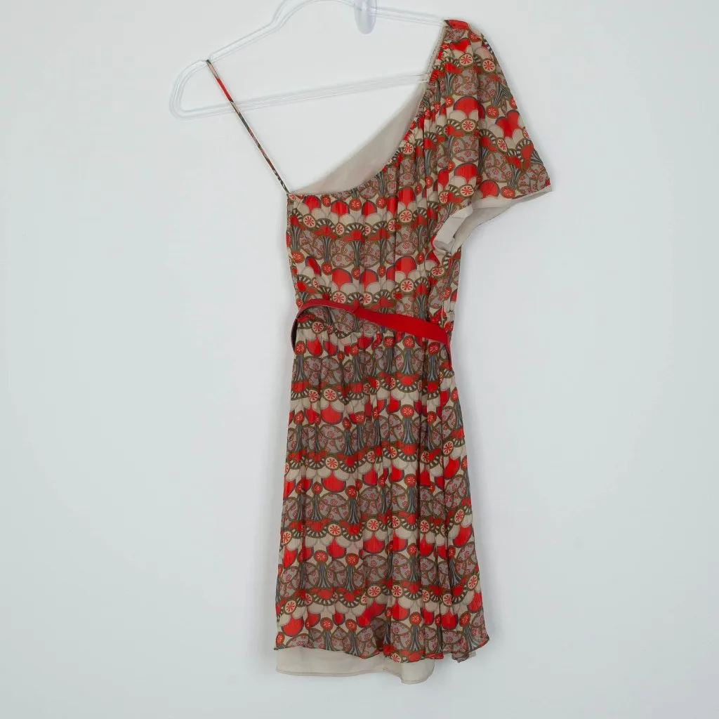 Alice + Olivia Womens Silk One Shoulder Geometric‎ Mini Dress Belt Summer Travel - Image 6