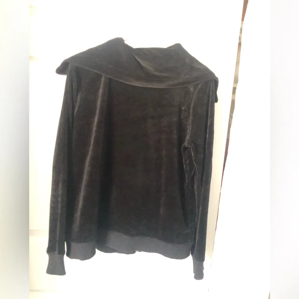 Michael Kors Black Soft Velour Spread Collar zip up Jacket women size L yoga - Image 7