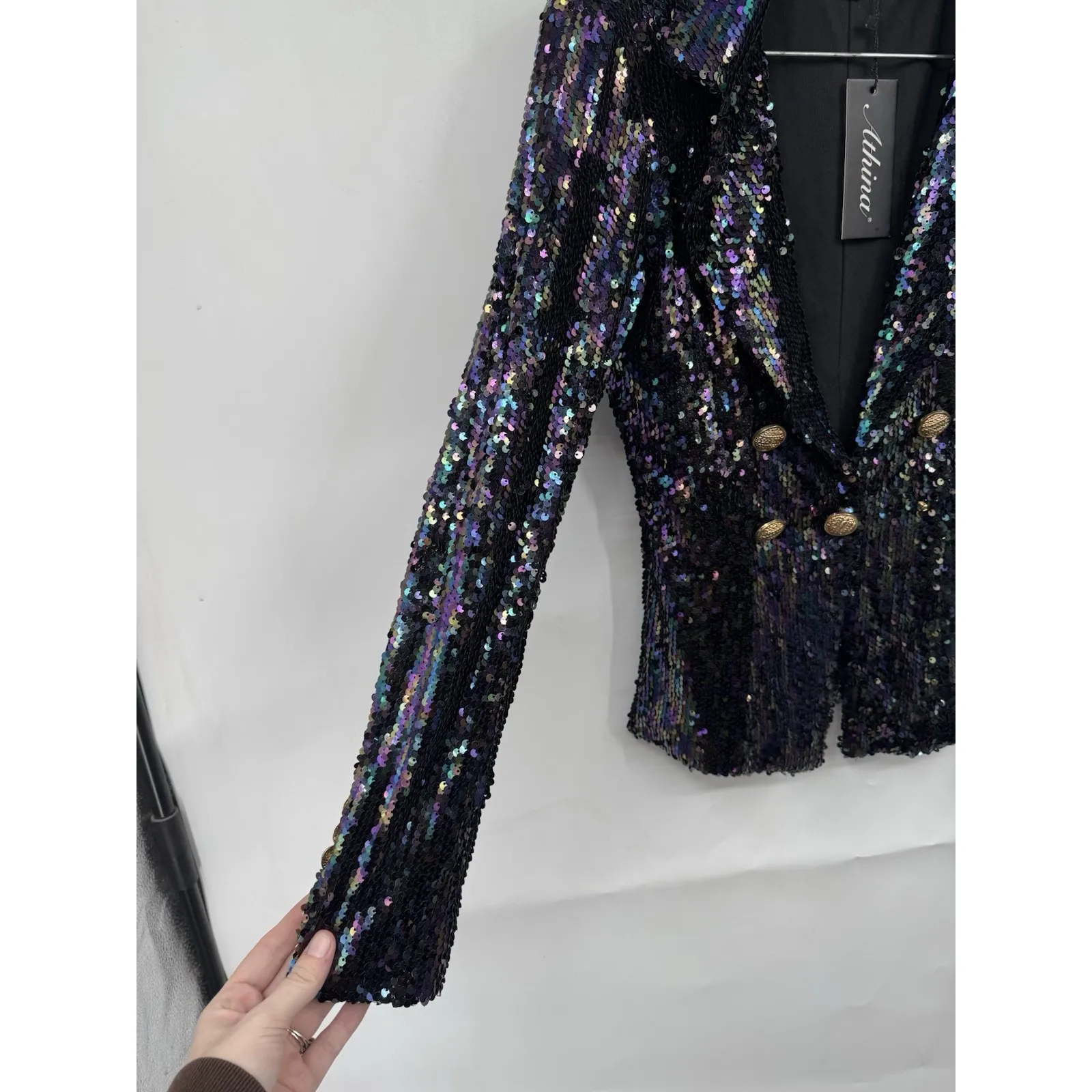 Athina Sequined Blazer Jacket Women Small Black NEW Retro Dark Fairy Party - Image 9
