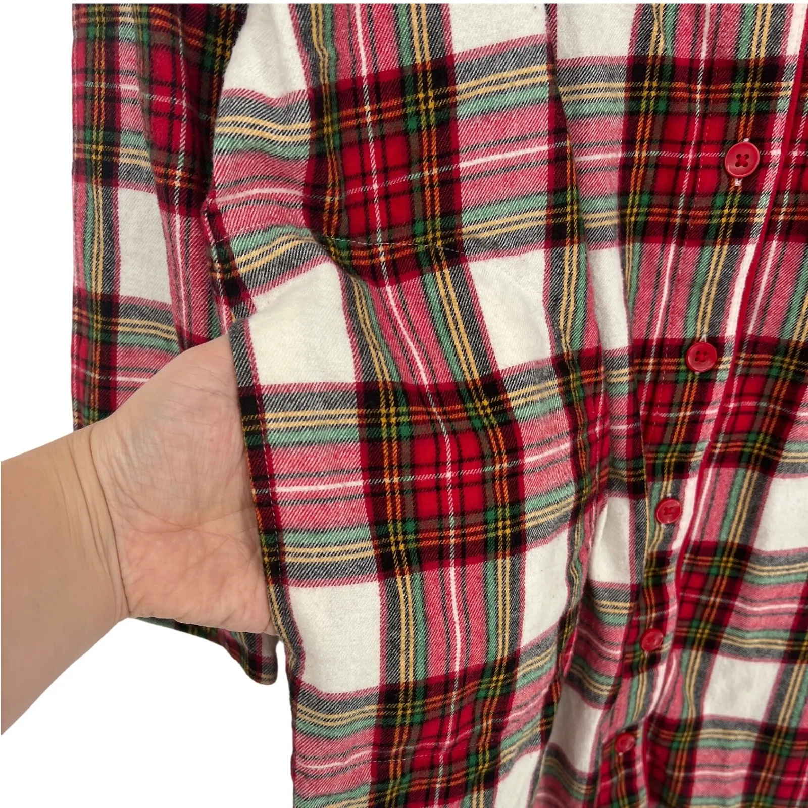 Hanna Andersson Womens Holiday Flannel Nightshirt Plaid Medium Cotton EUC Red - Image 6