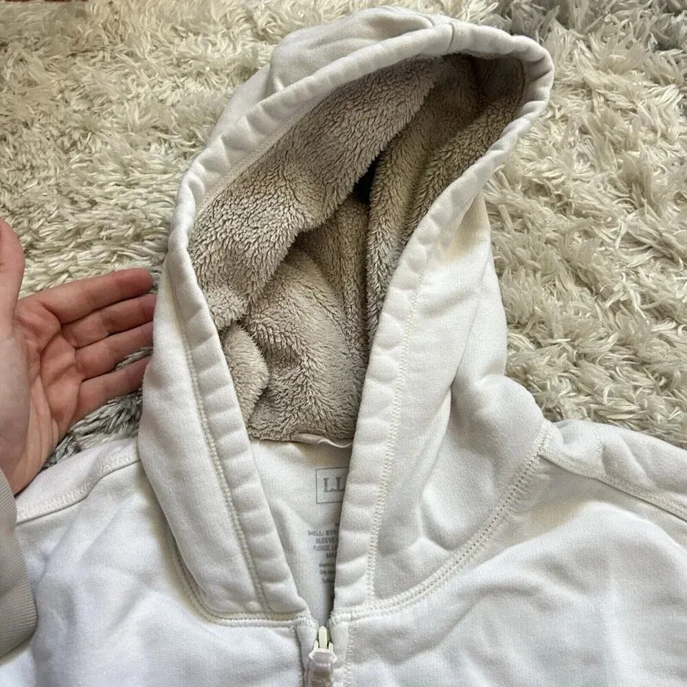 The North Face White Full Zip Up Hoodie Tan Fleece Jacket Womens Medium M - Image 3