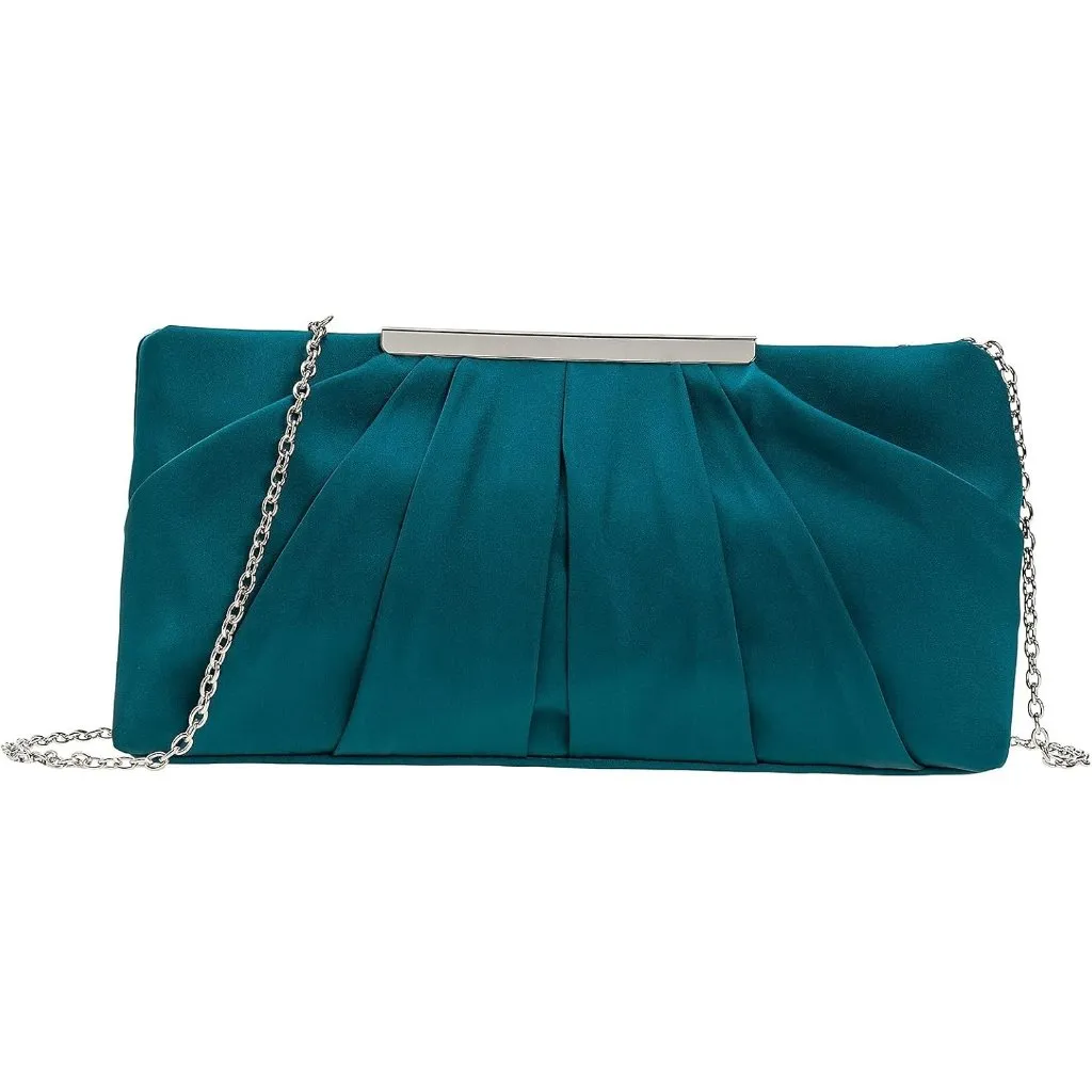 ⚡ Women's Elegant Evening Pleated Satin Simple Classy Formal Green Clutch Bag - Image 2