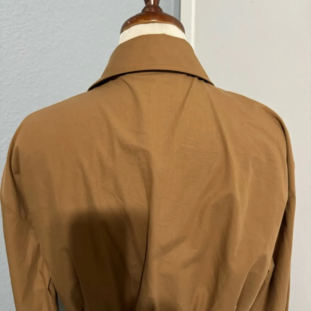 Zara Women Brown Long Sleeves‎ Poplin Collared Pleated Casual Cotton Shirt Sz L - Image 13