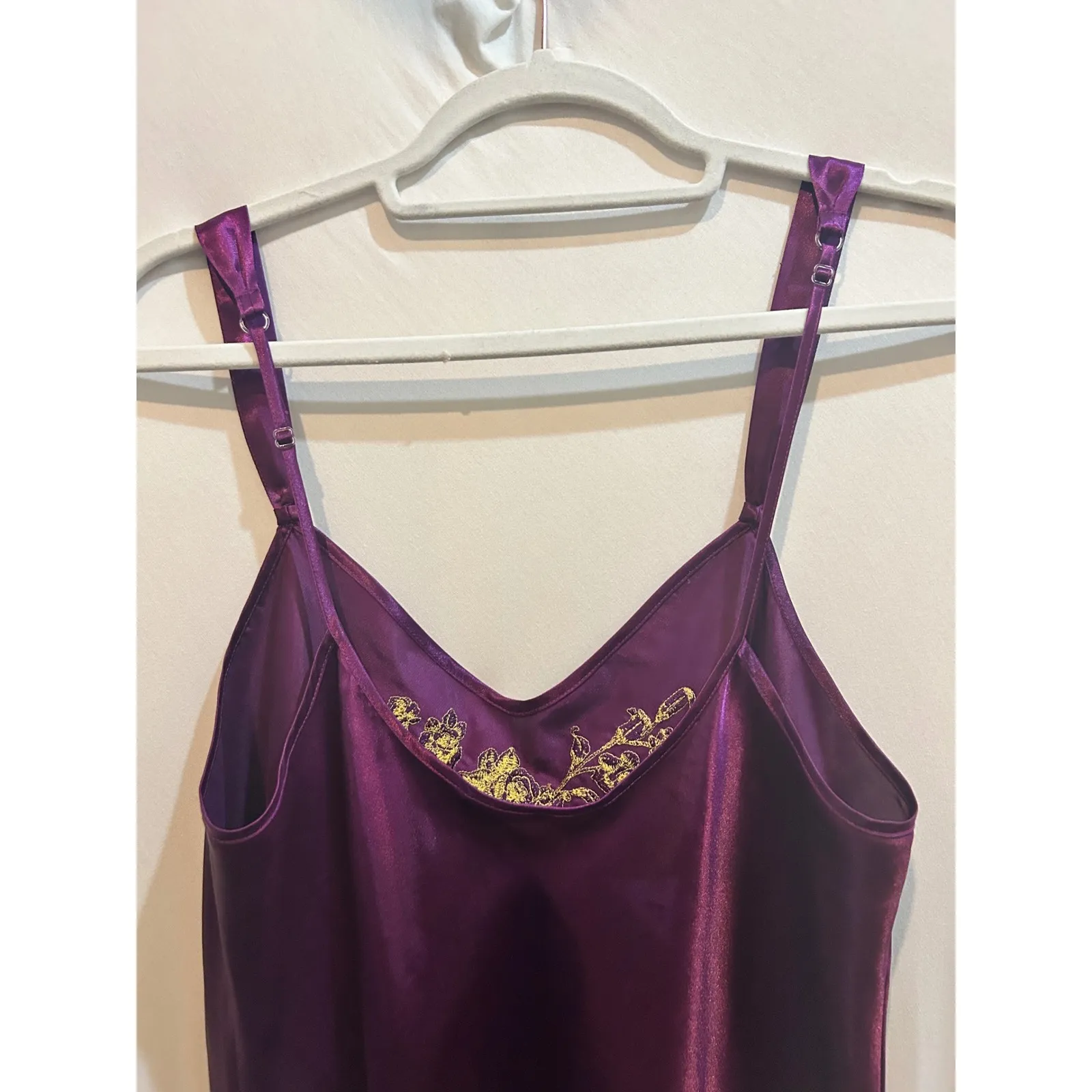 Morgan Taylor Intimates Purple Satin Gold Embroidered Slip Dress Lingerie Medium - Image 8