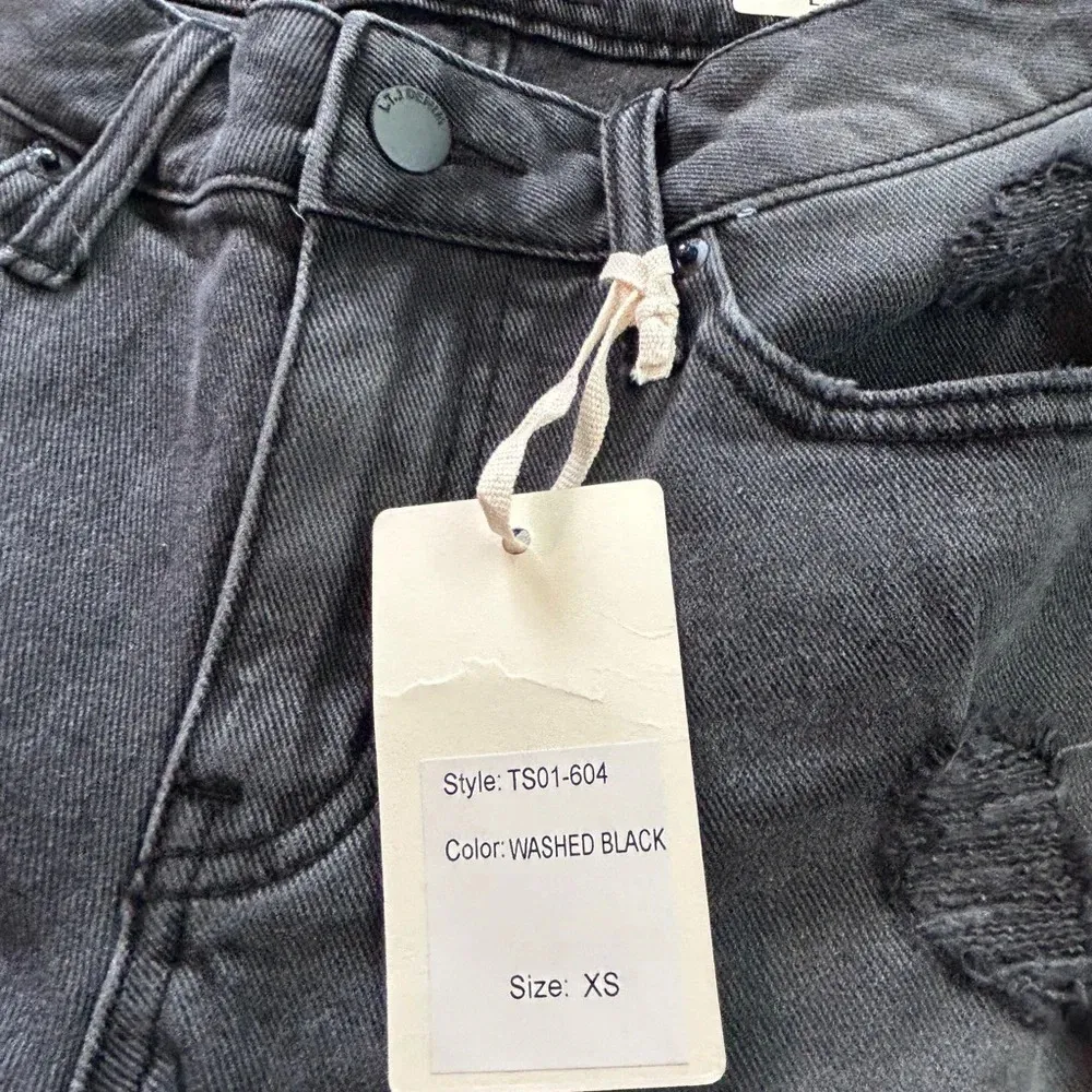 NWT L. T. J. Letter to Juliet black wash distressed denim jean shorts cutoff XS - Image 5