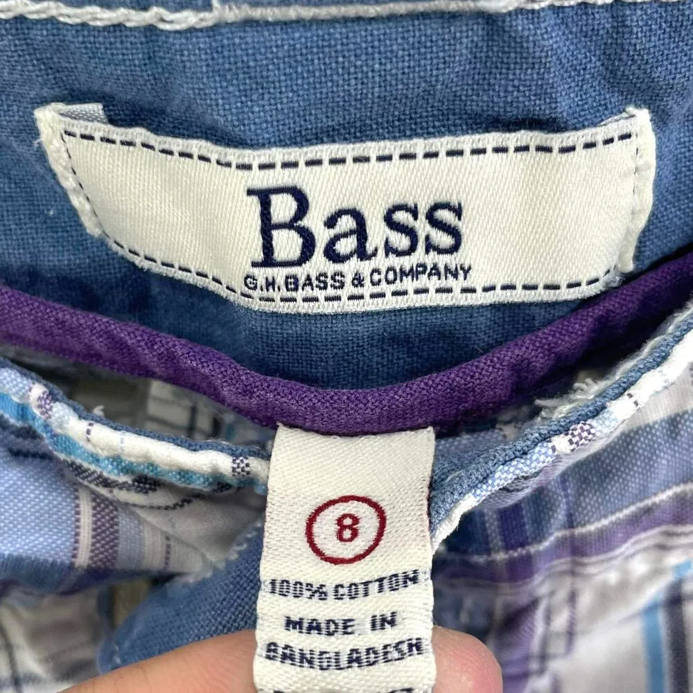 00s GH BASS AND CO Vintage Blue Purple Cotton Plaid Shorts Size 8 - Image 3