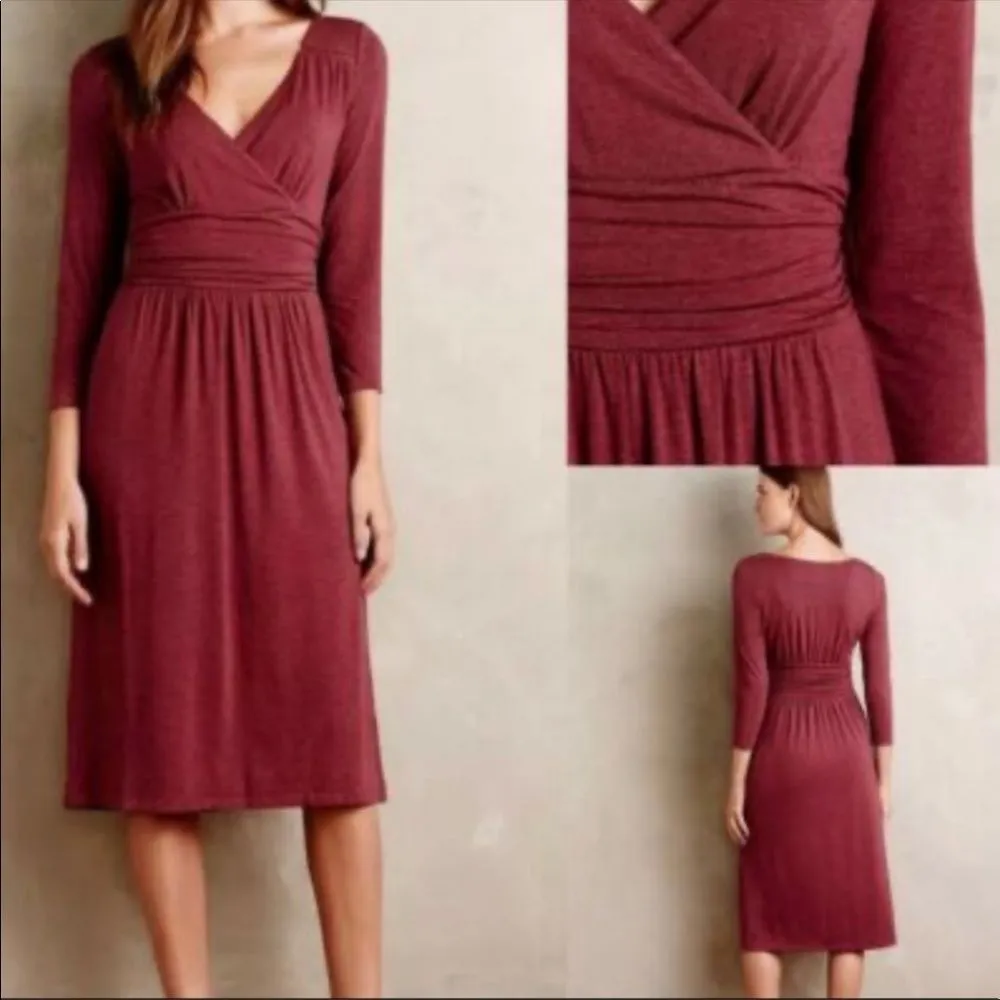 Maeve Maroon Women’s Small Casual Faux  Wrap Chic Trendy dress - Image 2