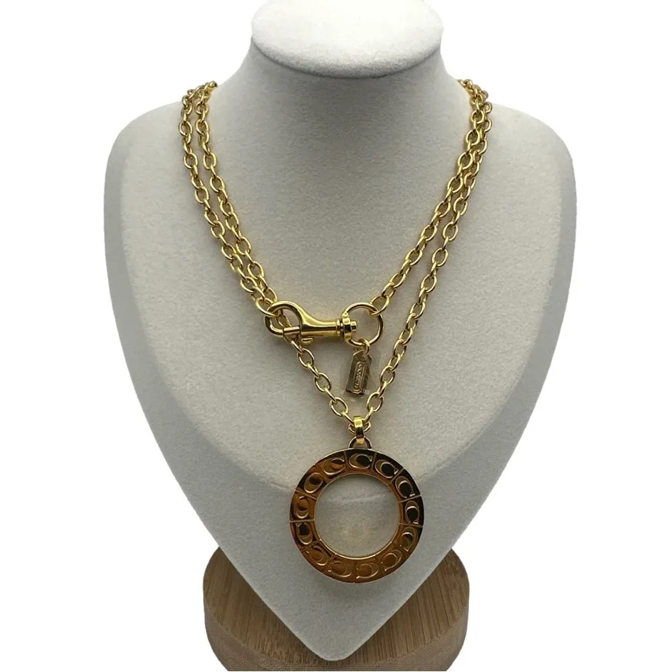 COACH LARGE SIGNATURE 2014 MEDALLION NECKLACE f96095 - Image 2