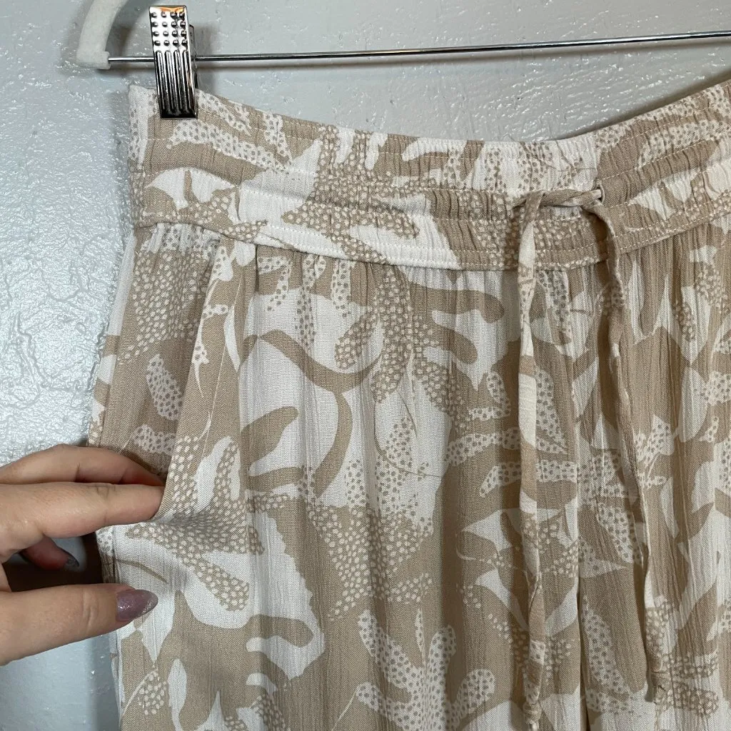 Prana Women M Beige White Fernie Beach Pant Tropical Wide Leg Pull On Casual - Image 4