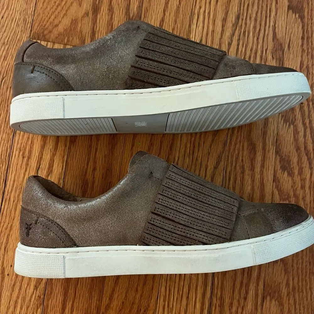 Frye | Women's Ivy Gore Distressed Leather Slip-On Sneakers in Brown Size 8.5 - Image 9