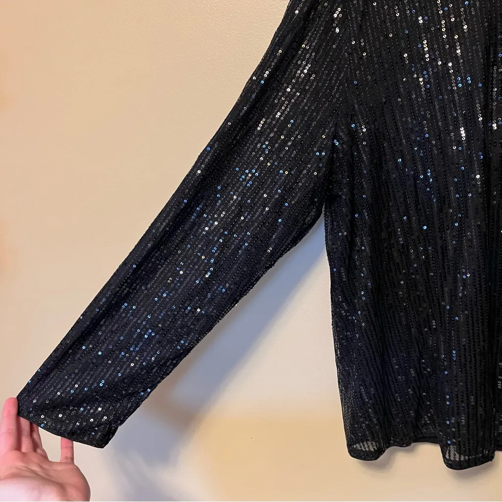 Grace Karin Black Sequin Long Sleeve Top with Draped Back - Image 2