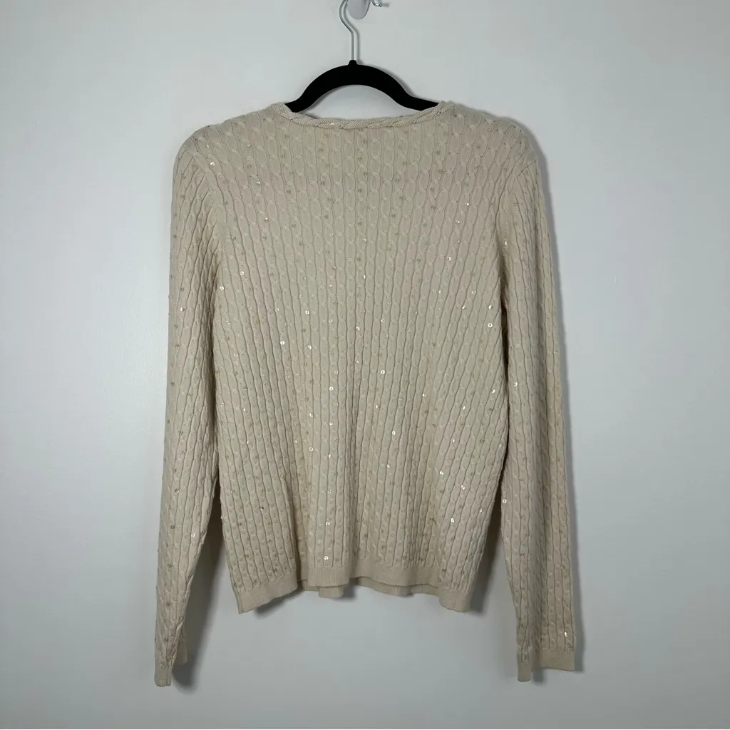 Vintage Pendleton Women’s Silk Cashmere Blend Sequin Beige Cardigan Size M - Image 2