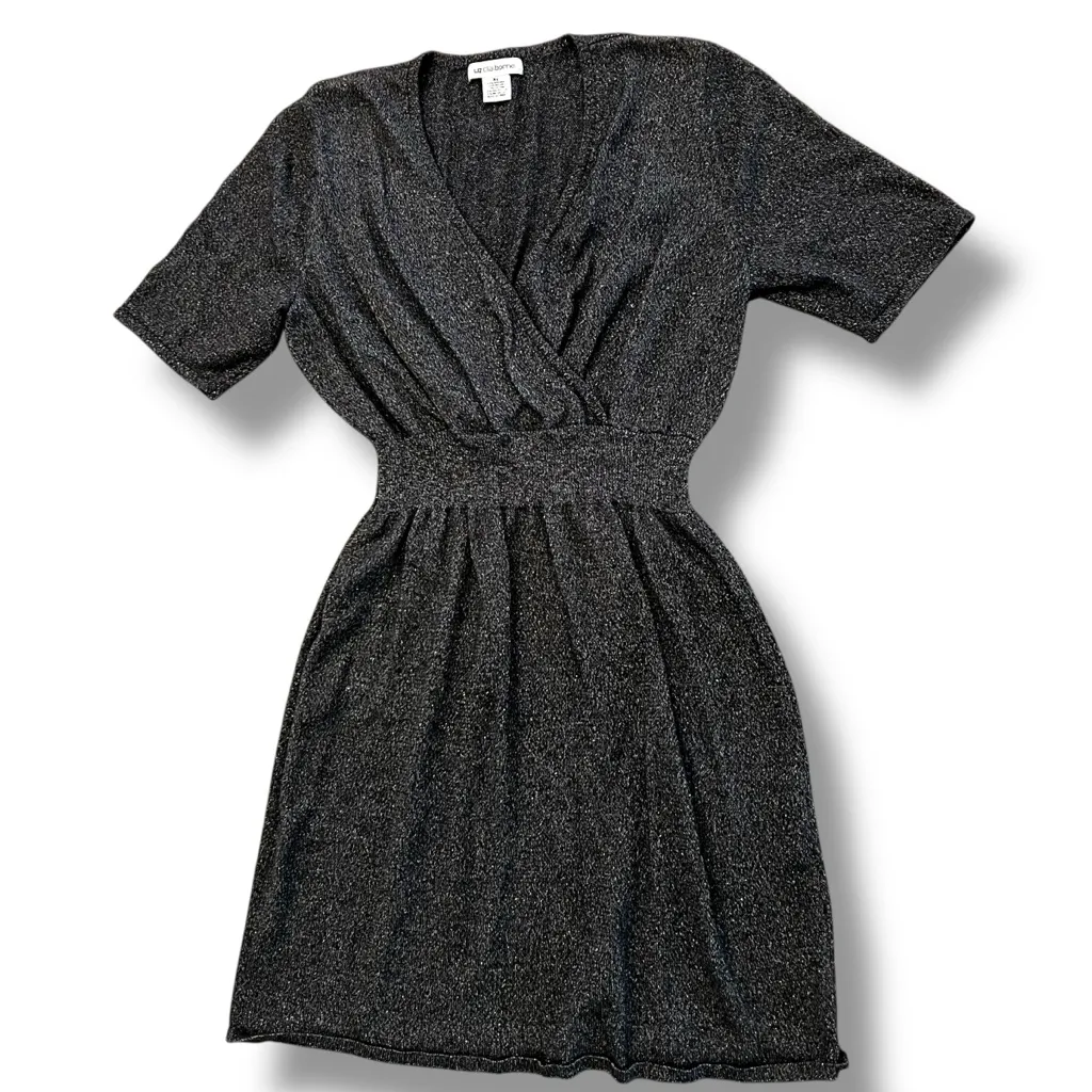 Liz Claiborne Holiday Gray With Silver Metallic Stretchy Sweater Dress Size XL - Image 2