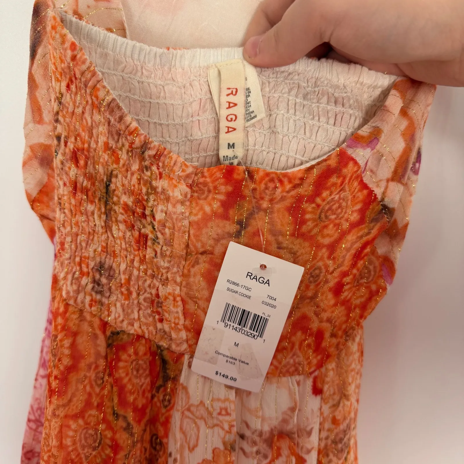 RAGA Women's Smocked Floral Print Spaghetti Sheer Overlay Mini Dress Size Medium - Image 8