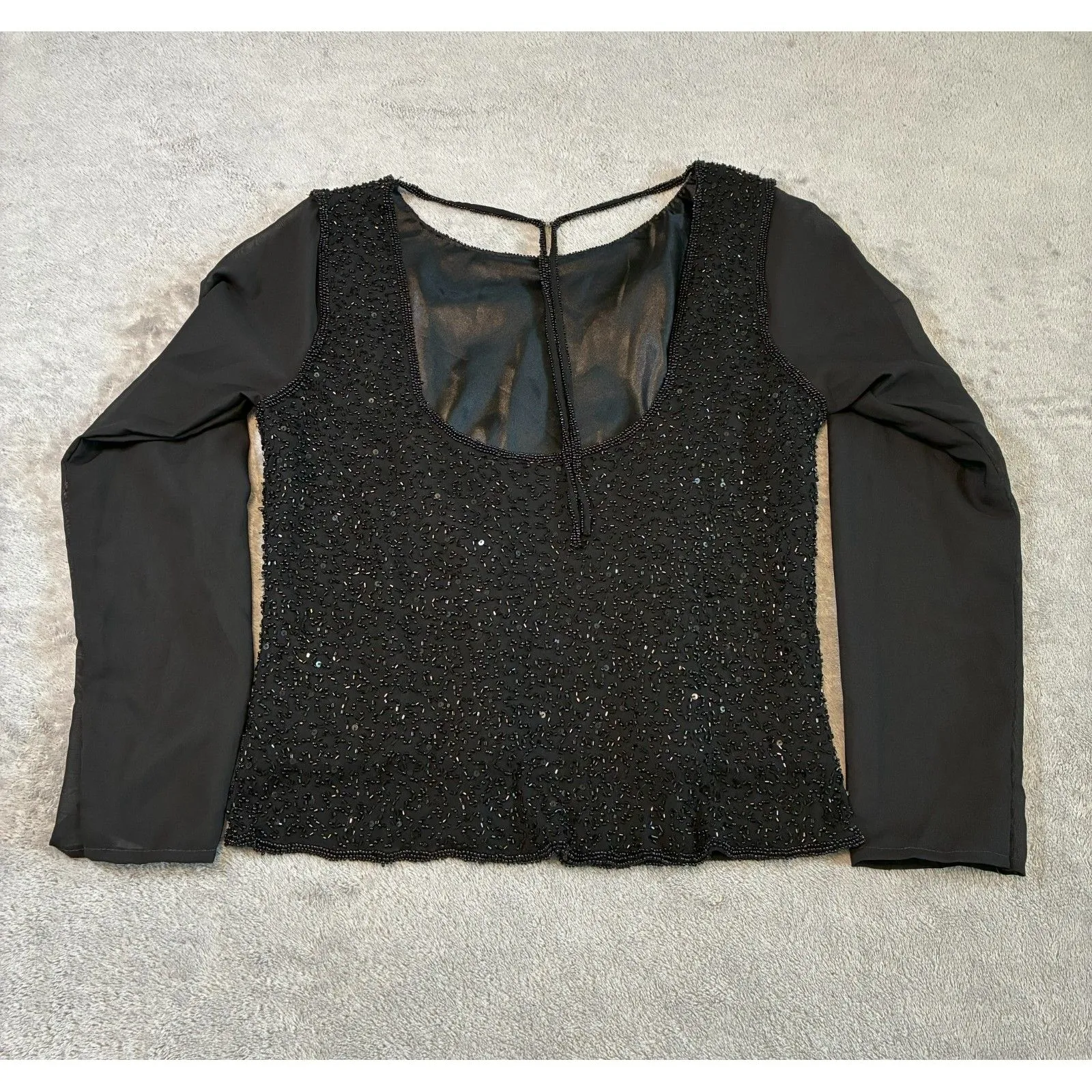 Scala Long Sleeve Beaded Silk Top - Image 5