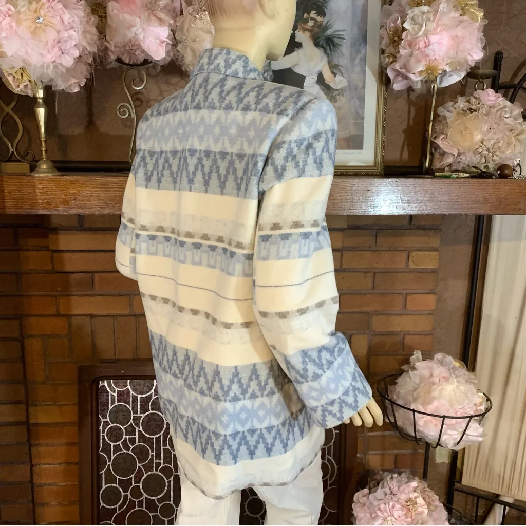 BRAETAN VINTAGE 1990'S CREAM, BLUE & BROWN SOUTHWEST PRINT WOOL BLEND BLAZER (M) Size M - Image 7