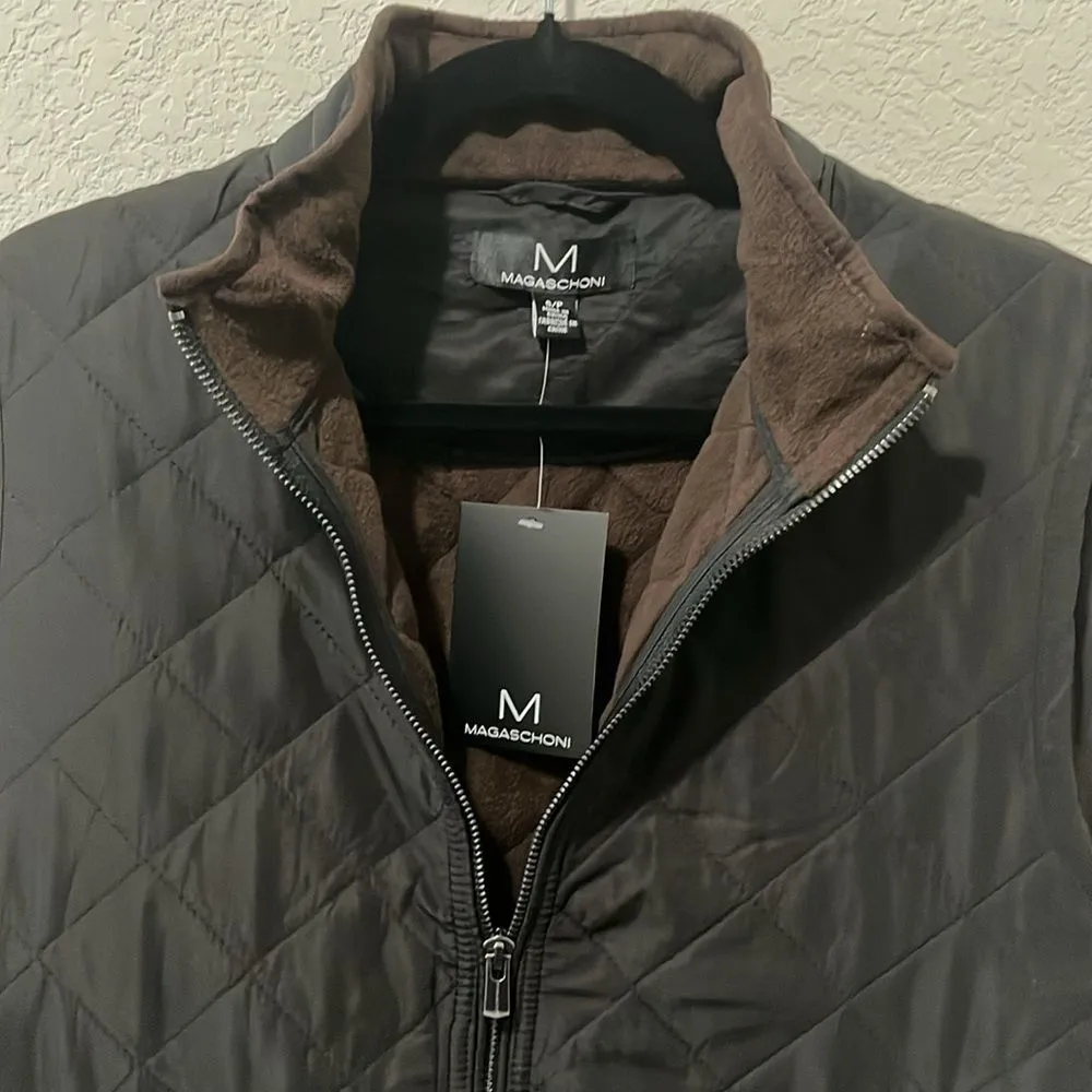 MAGASCHONI Women's Full Zip Diamond Quilted Vest, Black/Brown, Size S - Image 2