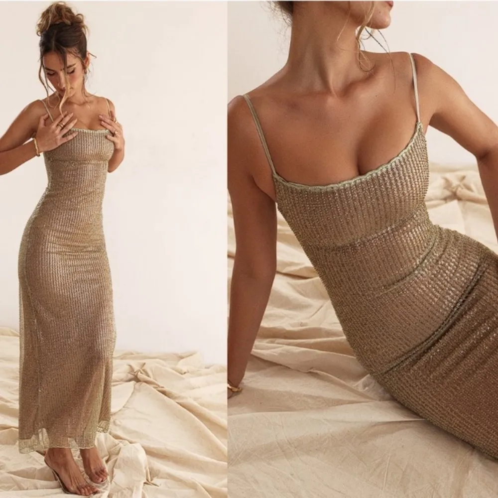 LIMITED EDITION House of CB XL 'Alondra' Cafe Au Lait Beaded Maxi‎ Dress NWOT XL - Image 9
