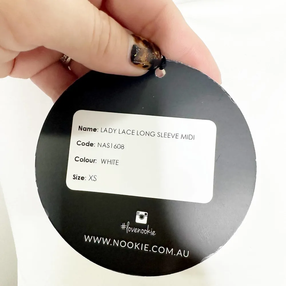 Nookie Womens Midi Dress Bodycon Lady Lace Long Sleeve Choker Neck White XS NWT - Image 8