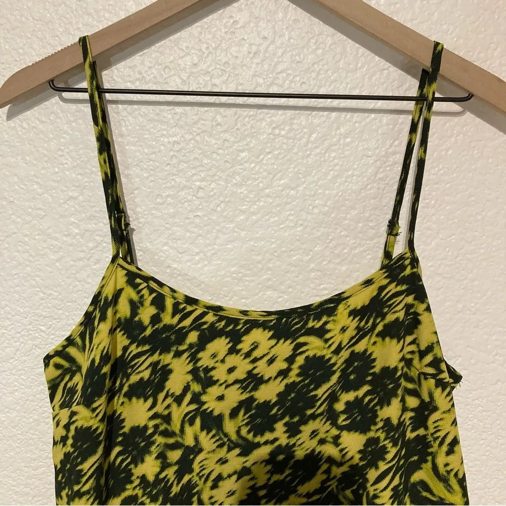 NWT Urban Outfitters Camille Floral Black Green Ruffle Hem Dress Large - Image 4