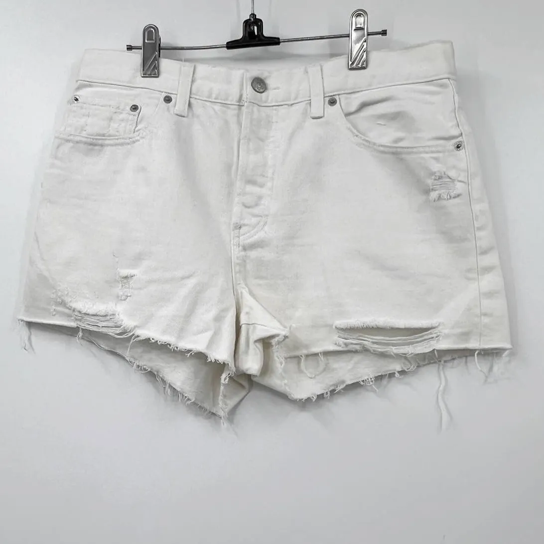 We the Free People Womens Distressed Denim Shorts‎ Stretch Pure White Size 31 - Image 2