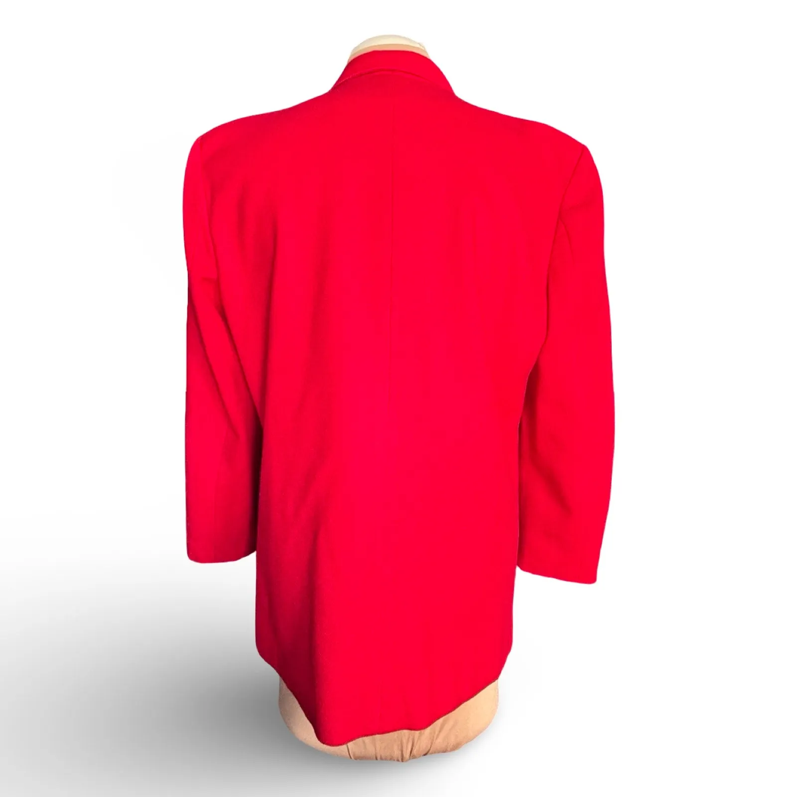 Vintage 90s Red Wool Blazer Jacket Gold Crest Button Wool Oversized Made in USA Size 12 - Image 3