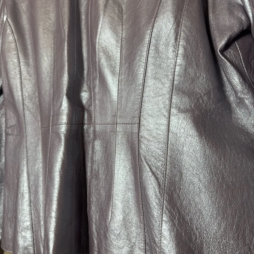 Worthington Vintage Lavender Metallic Blazer Jacket 100% Leather Single Button - Image 9