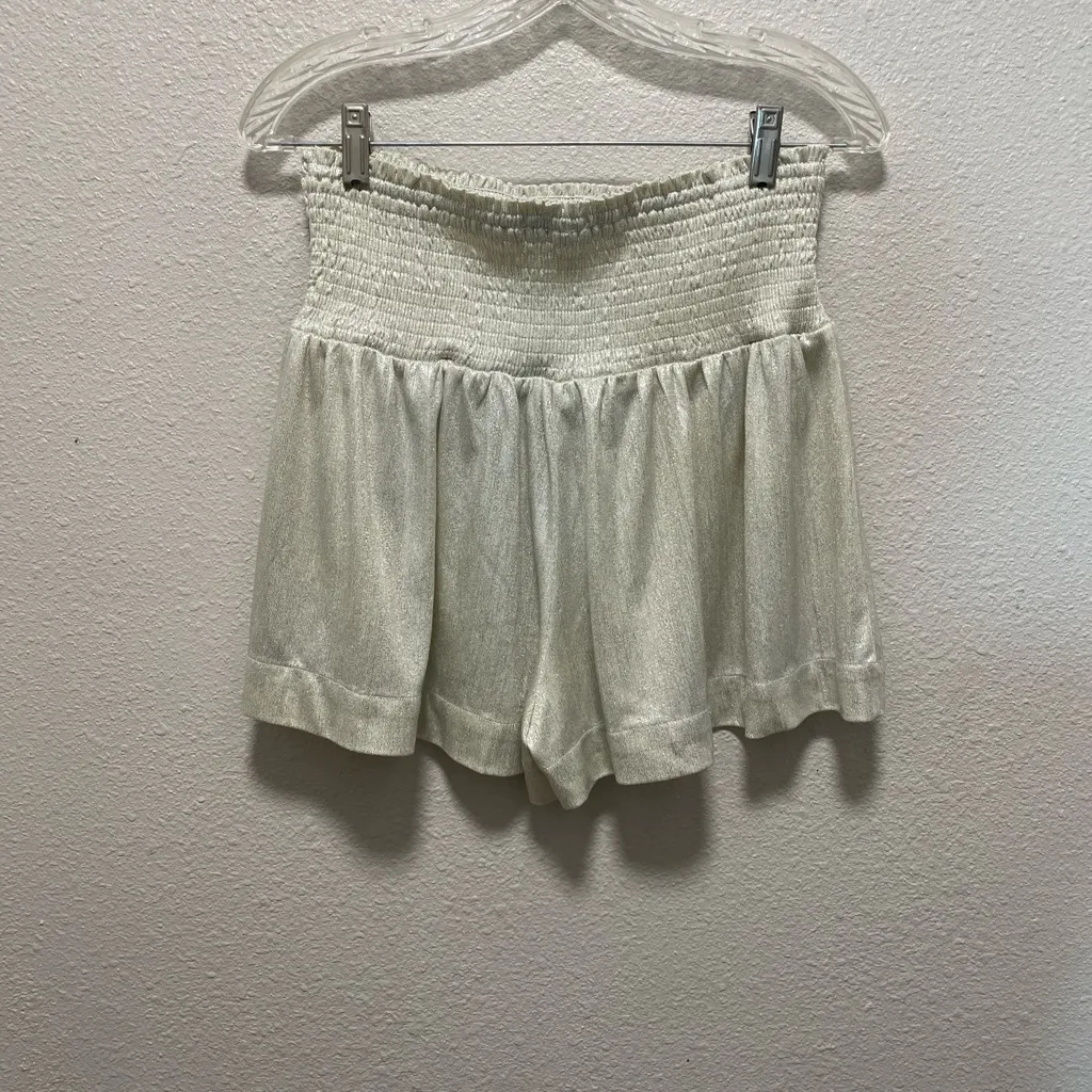 TCEC Holiday Silver Metallic Sparkly Flowy High Waisted Shorts Womens LG - Image 3