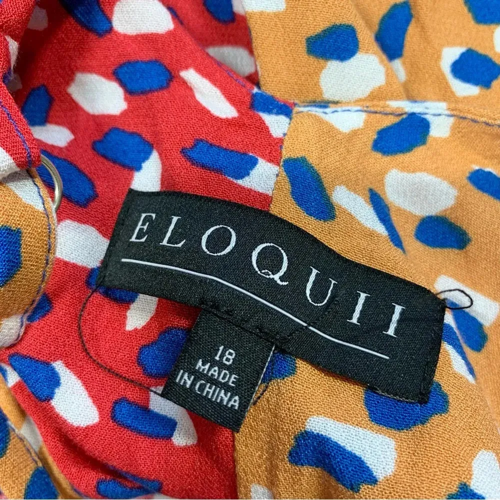 Eloquii Rayon Midi Dress Sleeveless Polkadot Colorblock Red Orange Flowy Size 18 - Image 9