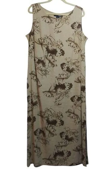 Norton Mcnaughton Cream Brown Natural Linen Sleeveless Neutral Midi Dress Sz 1X - Image 1