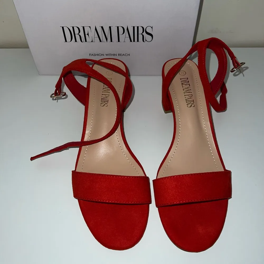 Red Open Toe Low Block Heels - Image 6