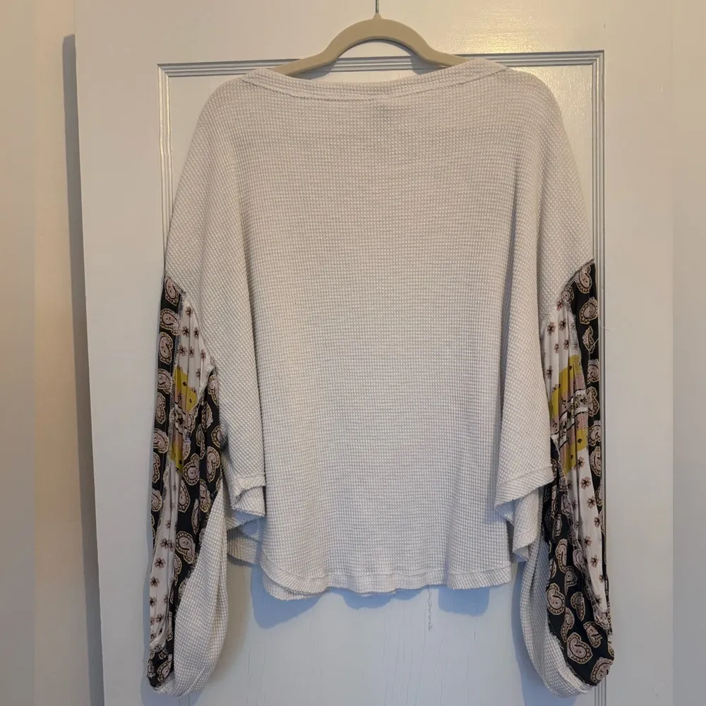 We The Free Bandana Sleeve Waffle Knit Multicolored Top, Medium, Free People - Image 7