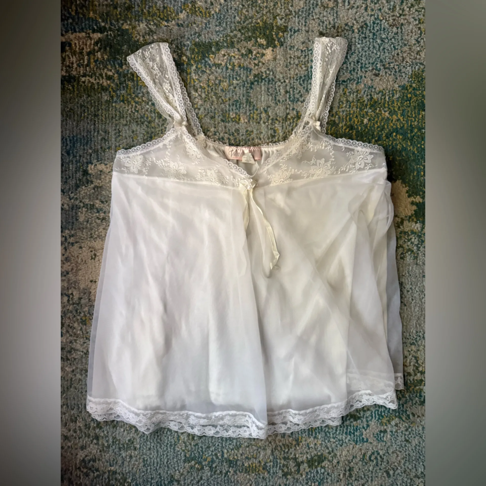 Vintage Vandemere layered sheer lace night gown slip dress, size small White - Image 10