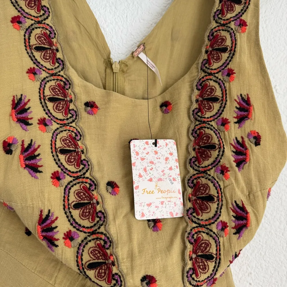 NWT Free People Womens Moss Green Margarita Embroidered Sleeveless Romper Sz 4 - Image 9