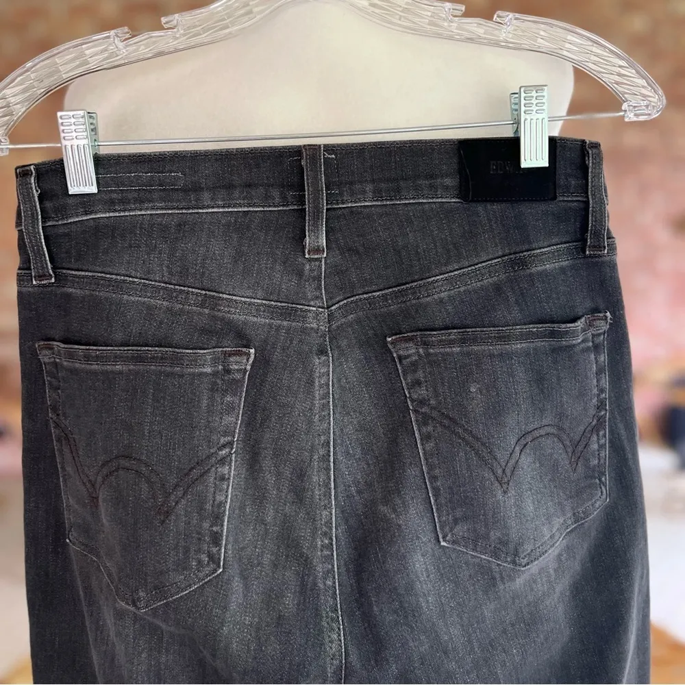 Edwin Bree Slim Straight Jeans Cropped Raw Hem Washed Black 28 Ankle Casual - Image 9