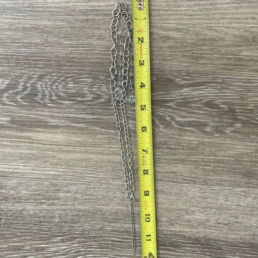 Silver tone link chain Necklace with clear beads - Image 7