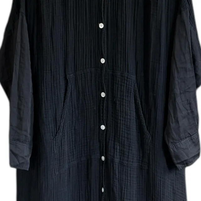 EUC Raquel Allegra Gauze Caftan Shirt Dress Black One Size Fits Most Retail $495 - Image 11