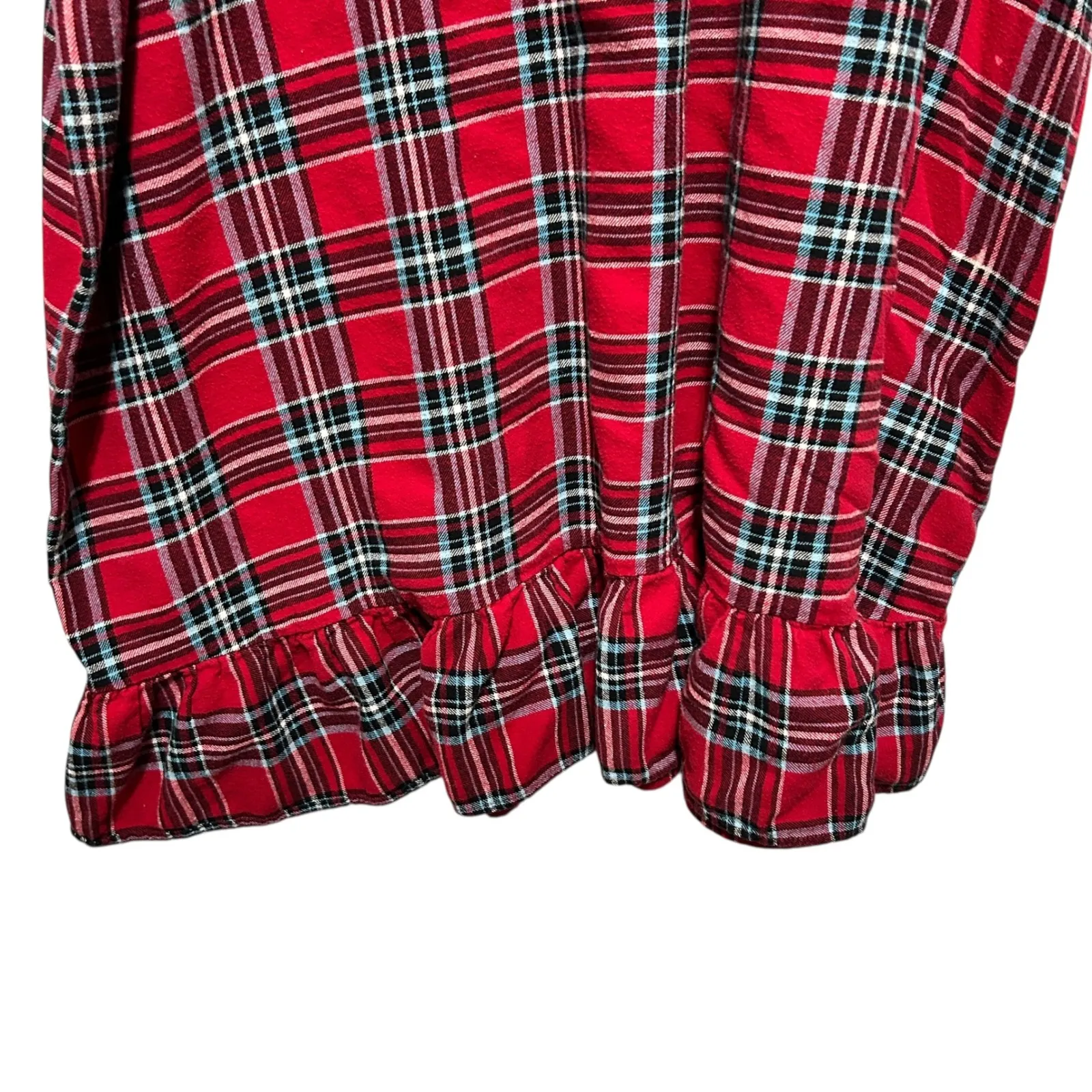 VTG Laura Scott Nightgown 2X Red Plaid Babydoll Ruffle Hem Cottagecore Sleepwear - Image 5