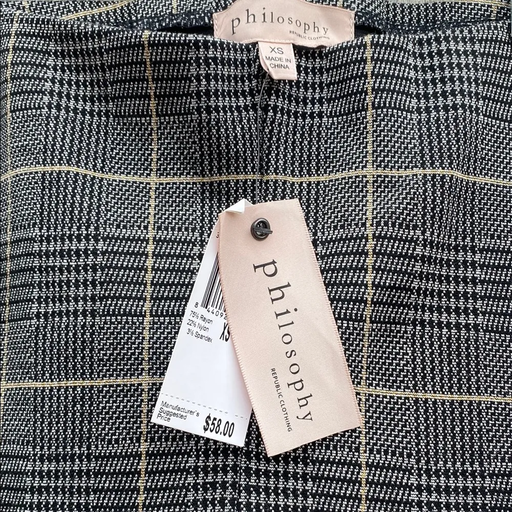 New Woman’s XS Philosophy Gray Plaid Trouser Leggings Career Office Business - Image 3