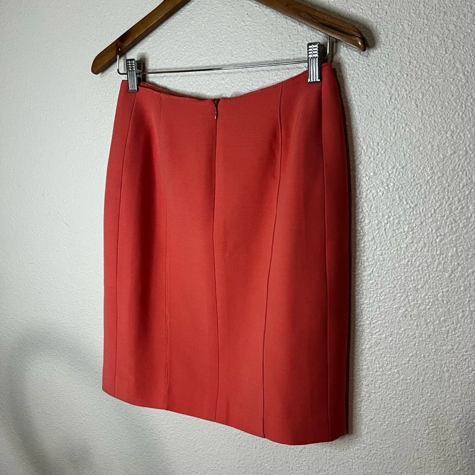 Oscar de la Renta Orange Pencil Wool Skirt 8 Work Business Elegant Classic - Image 3