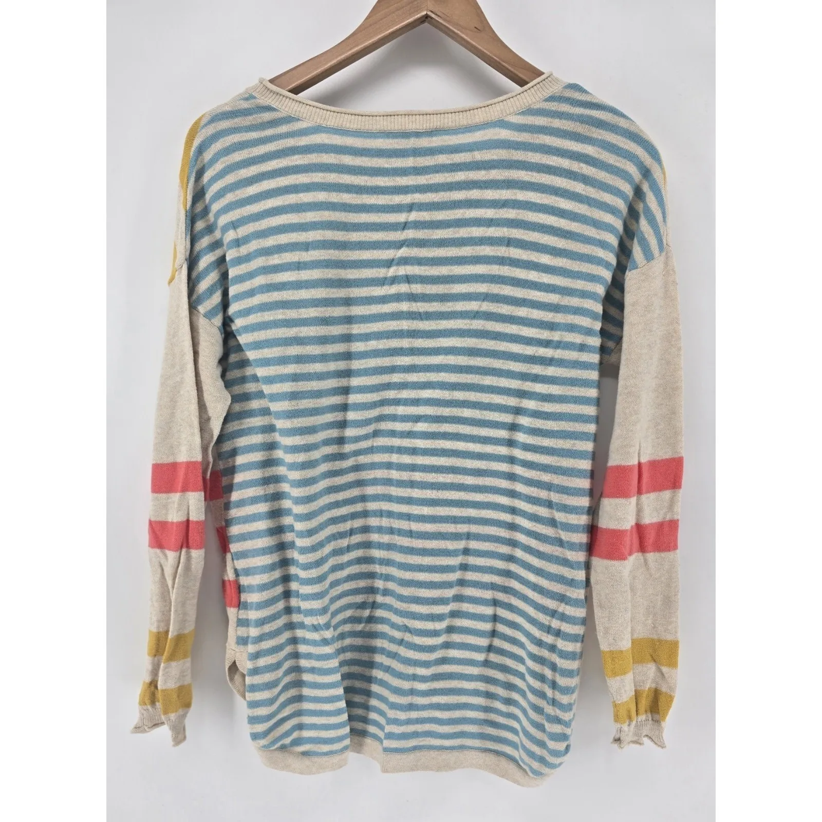 Sundance PM Striped Cotton Blend Sweater Pullover Knit Top Blue Yellow Red - Image 3