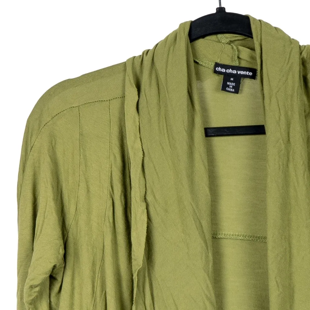 Cha Cha Vente Cardigan Sweater M Womens Green Waterfall Rayon Stretch Open - Image 2