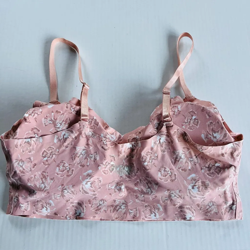 Adrienne Vittadini Sz L Pink Floral Stretch Bra Bralette Top Adjustable Straps - Image 2