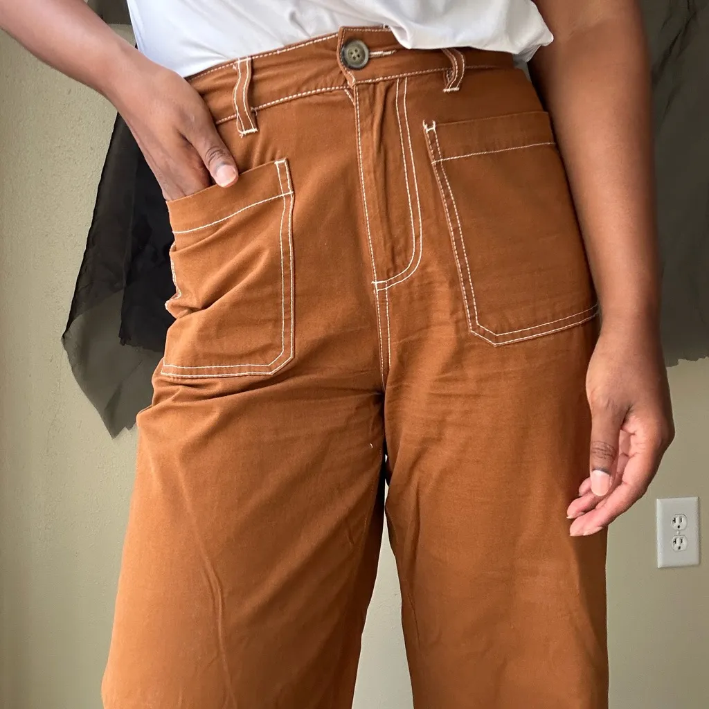 WhoWhatWear Dark Tan Wide Leg Cropped High Rise Pants Size 6 - Image 2
