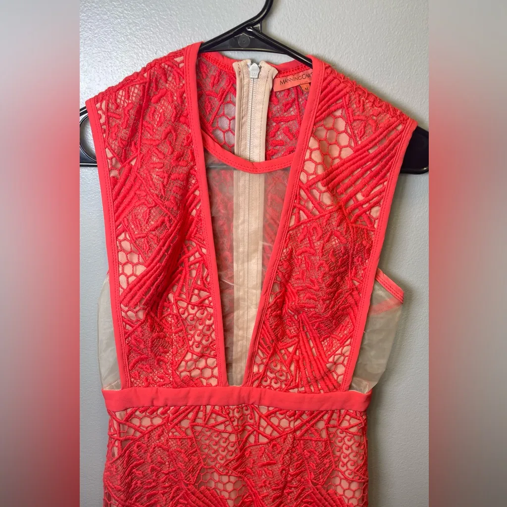 Manning Cartell Women's Geranium Red Lace Sheath Midi Dress Size Medium‎ - Image 6