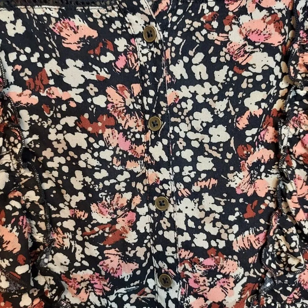 Fat Face Porth Blush Floral Dot Print Midi Long Sleeve Ruffle Lace V-Neck Dress - Image 10