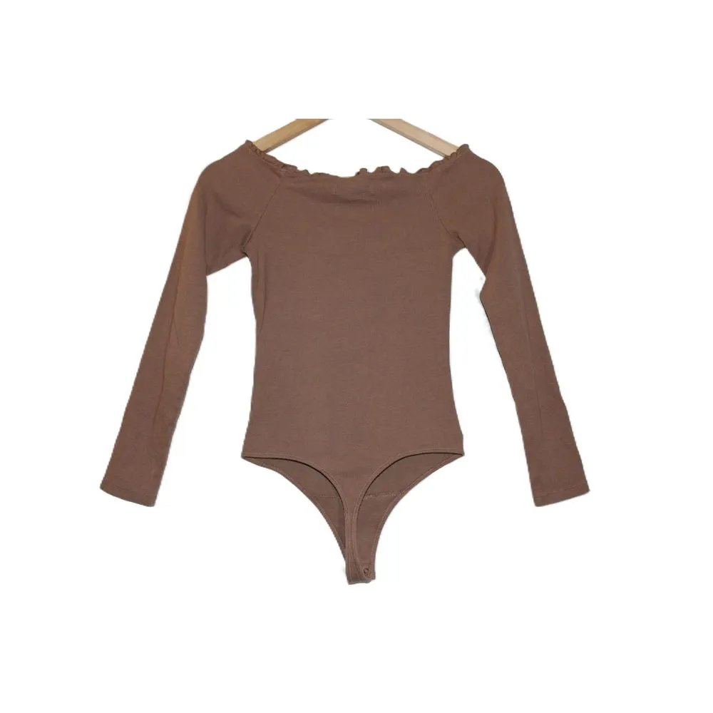 Womens Abercrombie & Fitch Brown Ribbed Long Sleeve Bodysuit Top Size Small S - Image 2